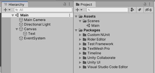 Everything that is included in my test Unity environment