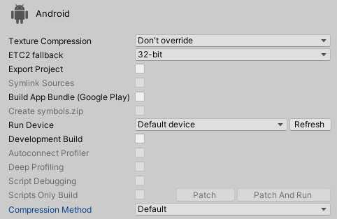 Additional options that come from the Build Settings (Cmd/Ctrl+Shitf+B)